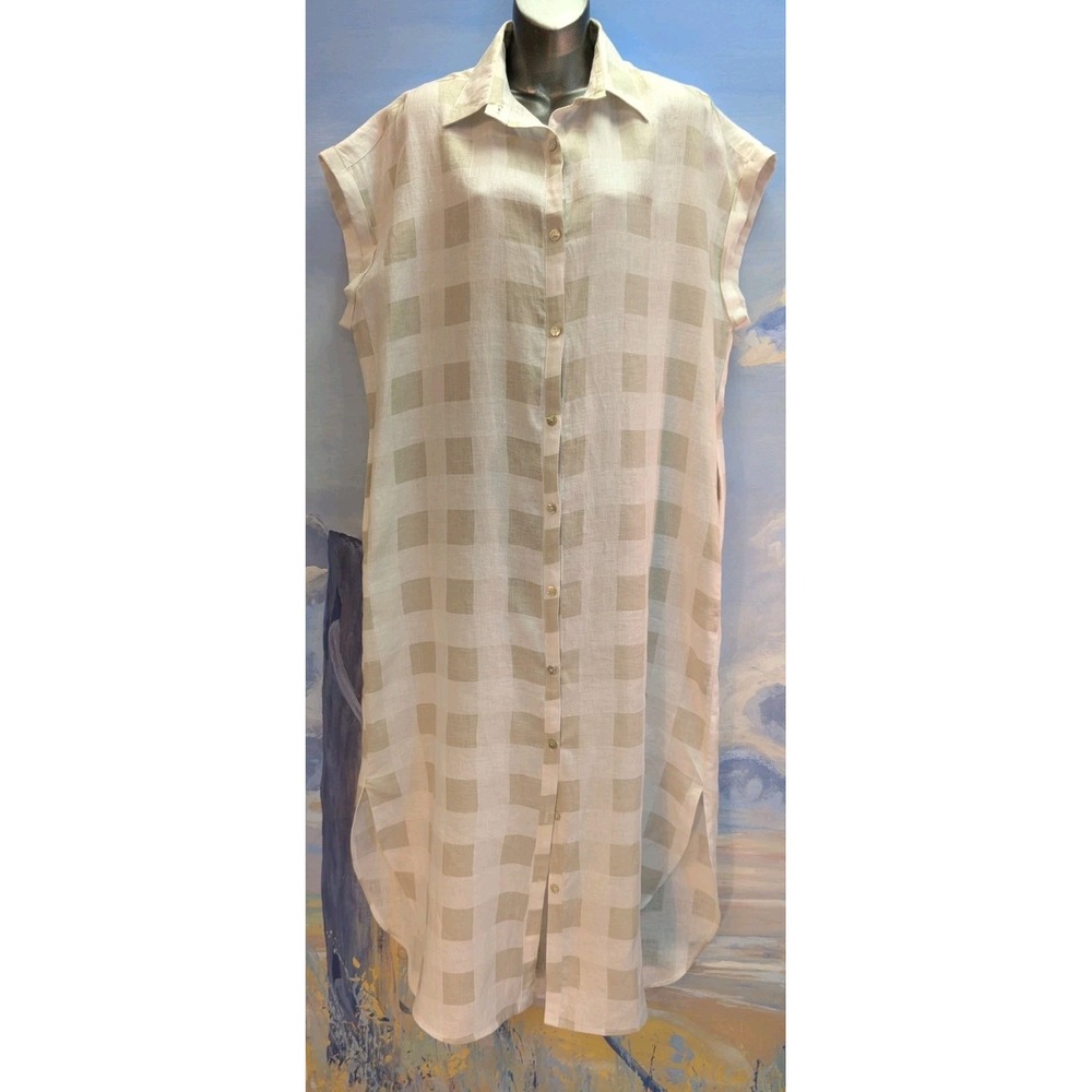 NEW! LJC Designs Size L Linen Plaid Maxi Shirt Pkts Dress $260